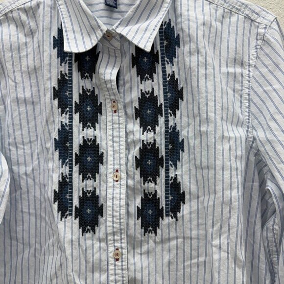 Chaps Aztec Southwestern Embroidered Stripe Button Up Shirt Womens size Large - Picture 3 of 5